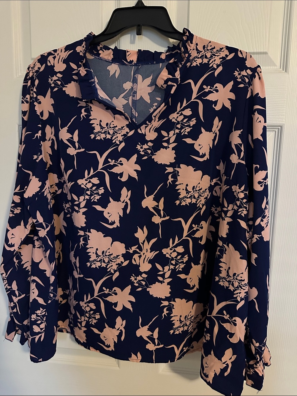 NWOT SHEIN Navy Blue Blouse with Blush Floral Print